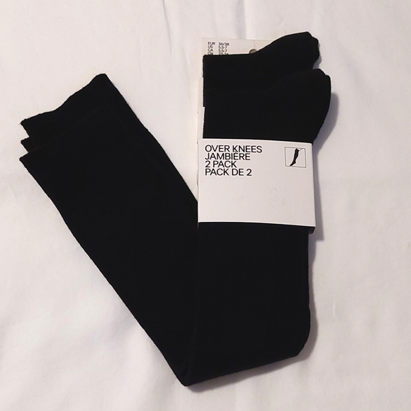 H&M Women's 2 Pack Black Over Knee Socks NWT Size 5.5-7 - Picture 1 of 4